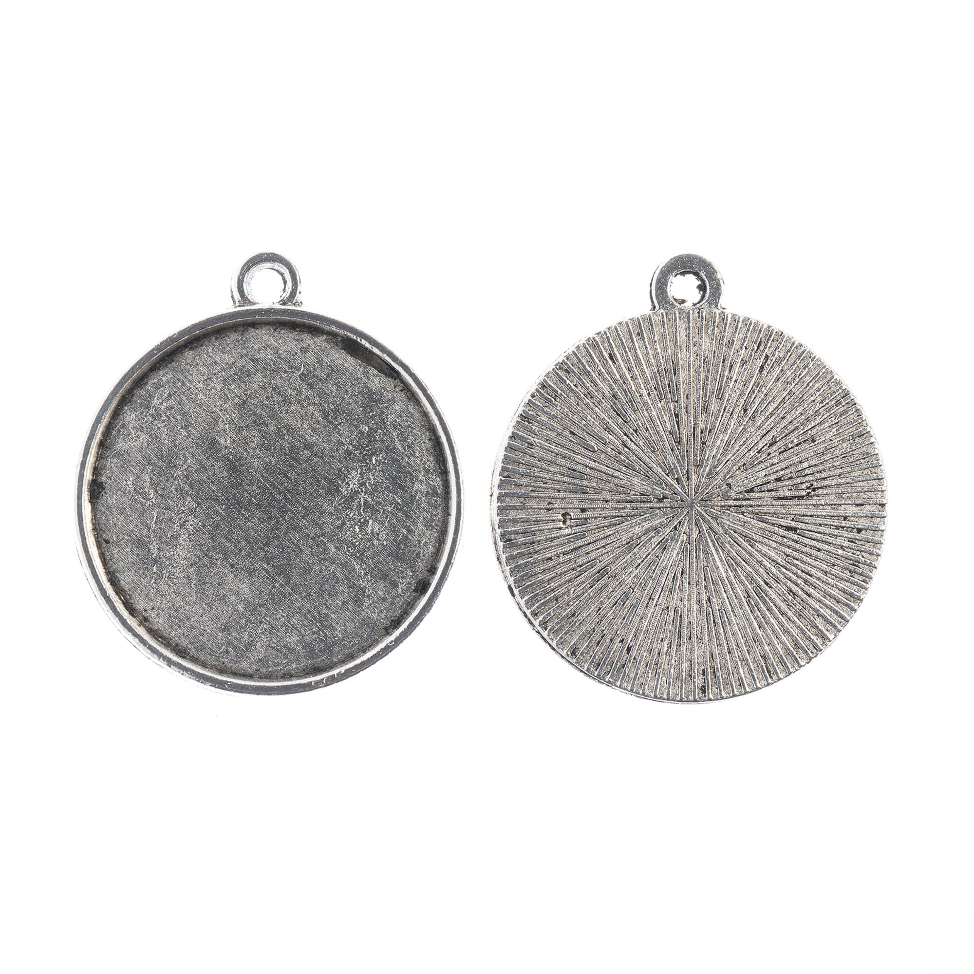 John Bead 22mm Antique Silver Round Pendant Frames, 4ct.